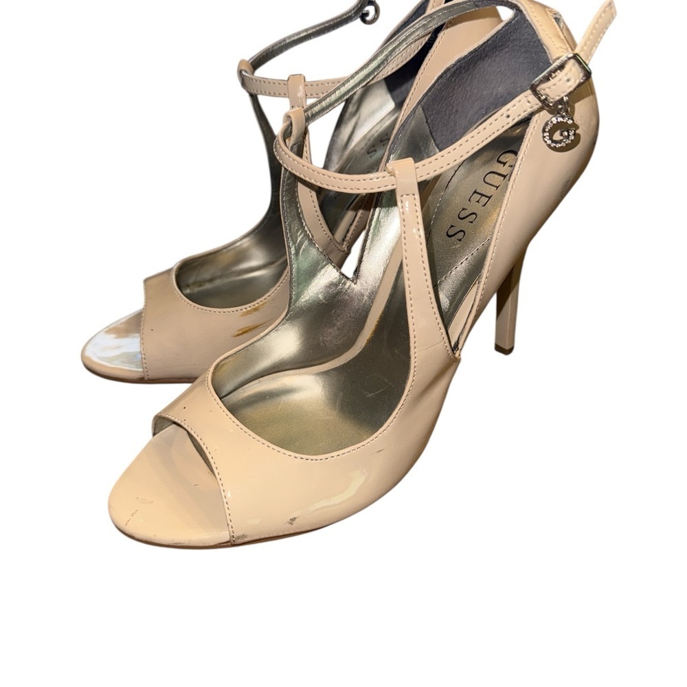 Guess by Marciano Heels Natural Tan Peep Toe Stilleheto Patent Leather 8 - Picture 5 of 6